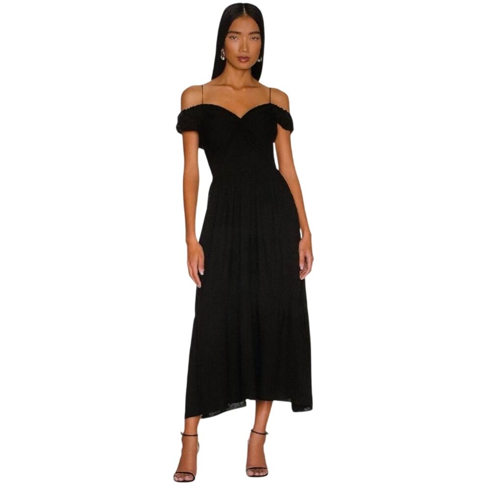 VINCE Black Linen Blend Twist Front Off the Shoulder Midi Dress size 4